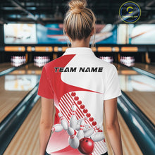 Load image into Gallery viewer, Custom White And Red Bowling Ball And Pins Women Polo Shirt, Bowling Team Jerseys IPHW11318