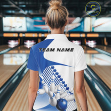 Load image into Gallery viewer, Custom White And Blue Bowling Ball And Pins Women Quarter-Zip Shirt, Bowling Team Jersey IPHW11319