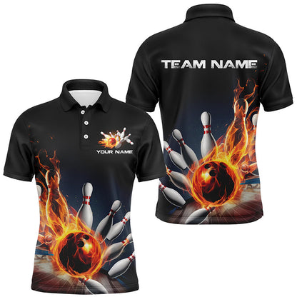 Personalized Flame Bowling Shirts For Men, Bowling League Shirts Bowling Team Uniform IPHW7515