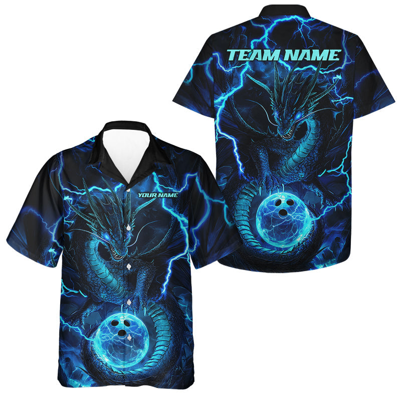 Black And Blue Thunder Lightning Custom Dragon Bowling Men Hawaiian Shirts, Team Jerseys IPHW7522
