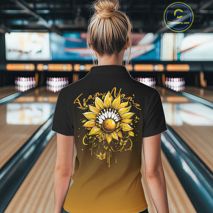 Custom Butterfly Sunflower Bowling Women Polo Shirts, Sunflower Bowling Tournament Shirt IPHW10263