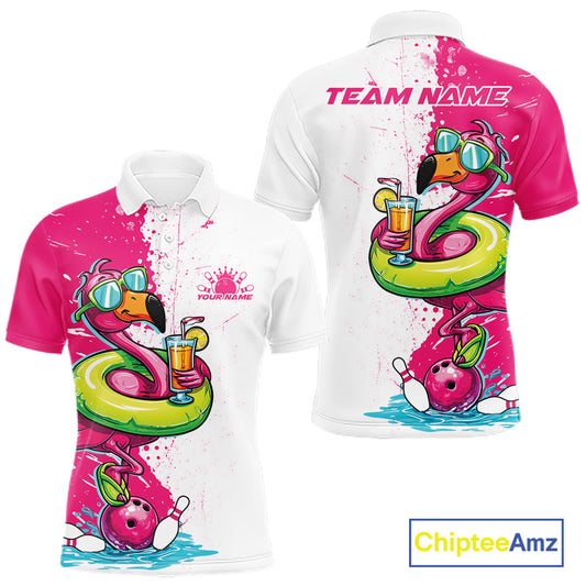 Custom Funny Flamingo Bowling Men Polo Shirt, Flamingo Bowling Tourmanent Shirt IPHW10266