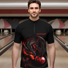 Load image into Gallery viewer, Custom Black And Red Dragon Bowling Quarter-Zip Shirts For Men, Dragon Bowling Tournament Team Shirt IPHW8418