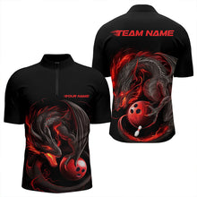 Load image into Gallery viewer, Custom Black And Red Dragon Bowling Quarter-Zip Shirts For Men, Dragon Bowling Tournament Team Shirt IPHW8418