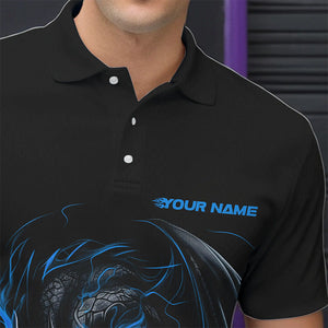 Custom Black And Blue Dragon Bowling Polo Shirts For Men, Dragon Bowling Tournament Team Shirt IPHW8419