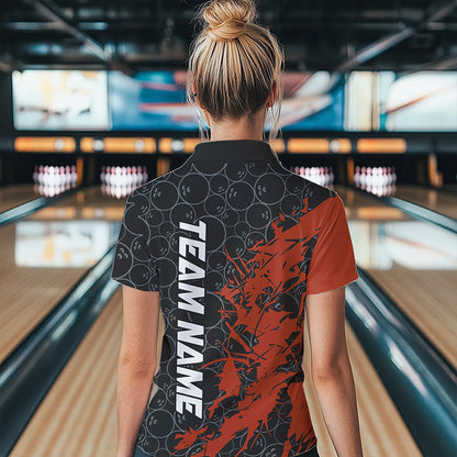 Black And Orange Custom Bowling Tournament Polo Shirts For Women, Bowling Team Jerseys IPHW8421