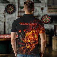 Load image into Gallery viewer, Custom Black And Orange Flame Skull Dart Polo Shirts For Men, Fire Dart Team Shirts IPHW8431