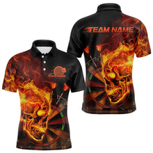 Load image into Gallery viewer, Custom Black And Orange Flame Skull Dart Polo Shirts For Men, Fire Dart Team Shirts IPHW8431
