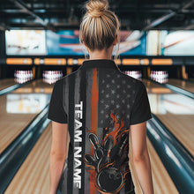Load image into Gallery viewer, Brown Line American Flag Custom Patriotic US Flame Bowling Womens Quarter-Zip Shirts IPHW8638