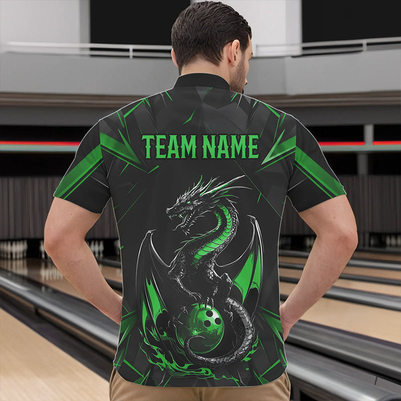 Custom Black And Irish Green Dragon Bowling Quarter-Zip Shirts For Men, Bowling Team Uniform IPHW8641