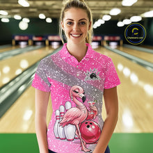 Load image into Gallery viewer, Sassy Classy Flamingo Custom Women Bowling Polo Shirt, Glamorous Ladies Outfit IPHW11028