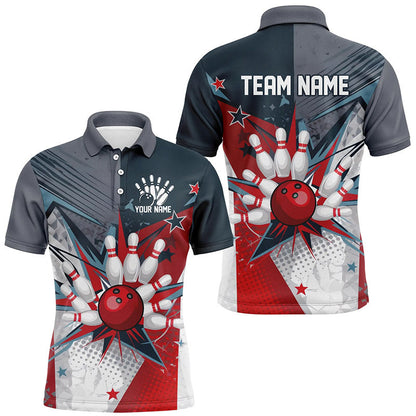 Custom Patriotic Bowling Shirts For Men, Red White And Blue Bowling Team League Shirt IPHW7530