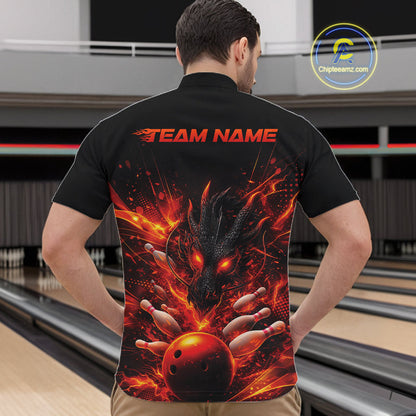 Custom Red Fire Flame Dragon Bowling Jerseys. Dragon Bowling Men Quarter-Zip Shirt IPHW10281