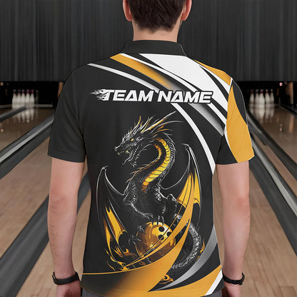 Custom Black And Gold Dragon Bowling Jerseys, Dragon Bowling Team Polo Shirts For Men IPHW8651