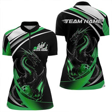 Load image into Gallery viewer, Custom Black And Green Dragon Bowling Jerseys, Dragon Bowling Team Womens Quarter-Zip Shirt IPHW8652
