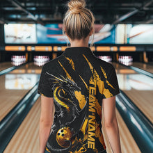 Load image into Gallery viewer, Custom Black And Gold Dragon Bowling Team Polo Shirts For Women, Dragon Bowling Jerseys IPHW8923