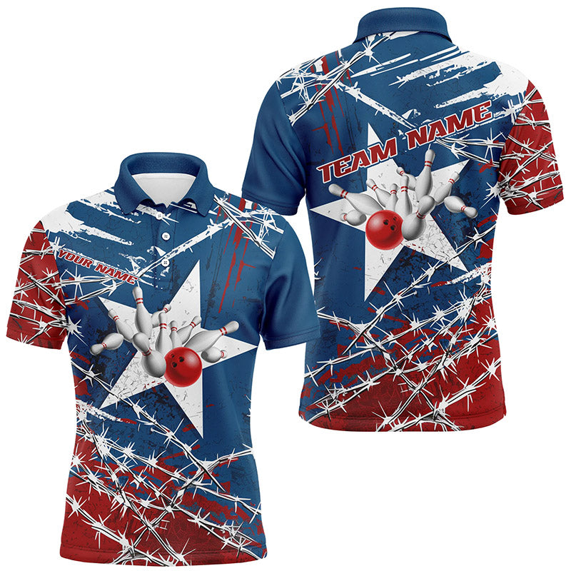 Custom Texas Bowling Shirts For Men, Barbed Wire Texas Star Bowling Team Shirt Bowler Outfit  IPHW7549