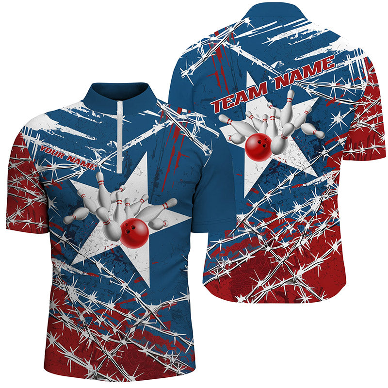 Custom Texas Bowling Shirts For Men, Barbed Wire Texas Star Bowling Team Shirt Bowler Outfit  IPHW7549