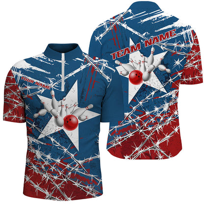 Custom Texas Bowling Shirts For Men, Barbed Wire Texas Star Bowling Team Shirt Bowler Outfit  IPHW7549