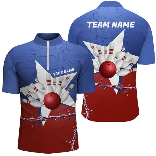 Custom Texas Bowling Shirts For Men, Barbed Wire Texas Flag Bowling Team Shirt Bowler Outfit  IPHW7552