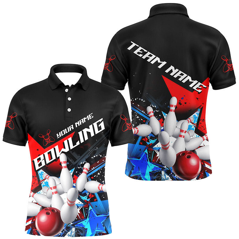 Red White And Blue Stars Custom US Bowling Shirts For Men, Patriotic Bowling Team Shirts IPHW7554