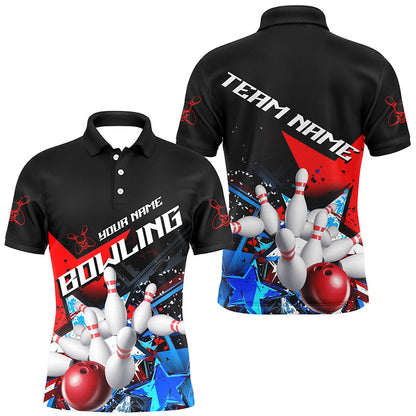 Red White And Blue Stars Custom US Bowling Shirts For Men, Patriotic Bowling Team Shirts IPHW7554