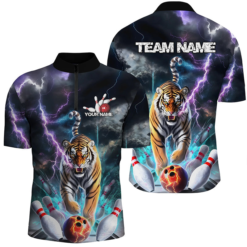 Custom Colorful Thunder Lightning Tiger Bowling Team Shirt For Men, Bowling League Shirt Outfit IPHW7997