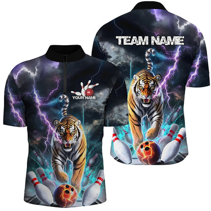 Custom Colorful Thunder Lightning Tiger Bowling Team Shirt For Men, Bowling League Shirt Outfit IPHW7997