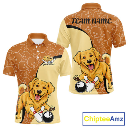 Custom Cute Funny Golden Retriever Dog Bowling Men Polo Shirts, Dog Lovers Bowling Shirt IPHW10285