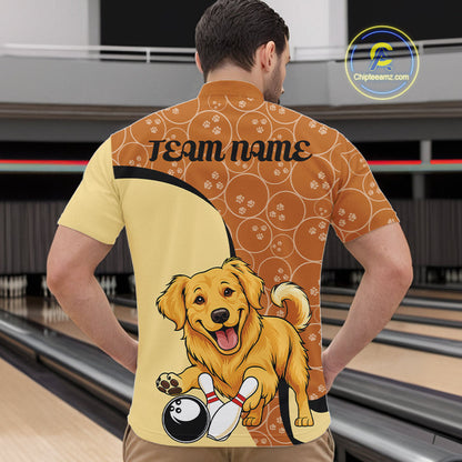 Custom Cute Funny Golden Retriever Dog Bowling Men Quarter-Zip Shirts, Dog Lovers Bowling Shirt IPHW10285