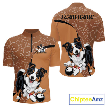 Custom Cute Funny Border Collie Dog Bowling Men Quarter-Zip Shirts, Dog Lovers Bowling Shirt IPHW10287