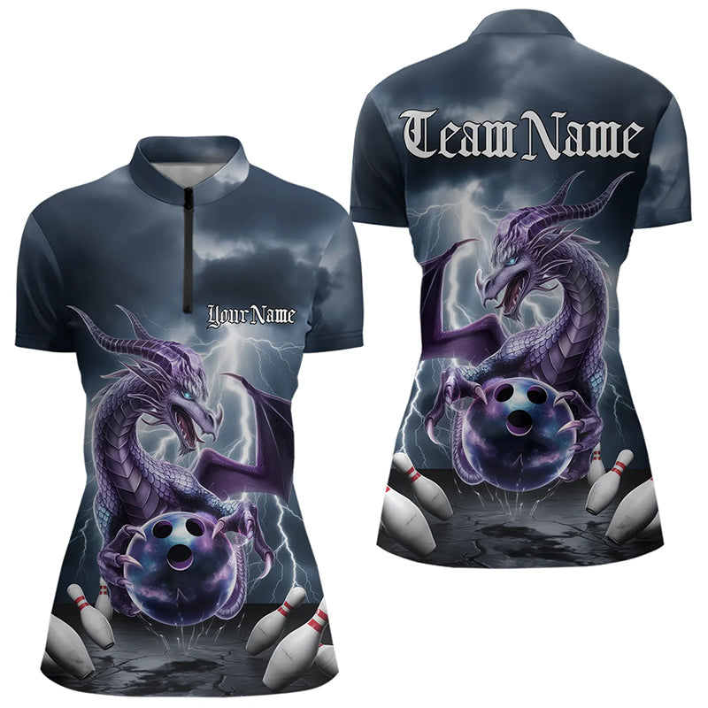 Custom Thunder Lightning Purple Dragon Womens Bowling Quarter-Zip Shirts, Team Uniform IPHW8676