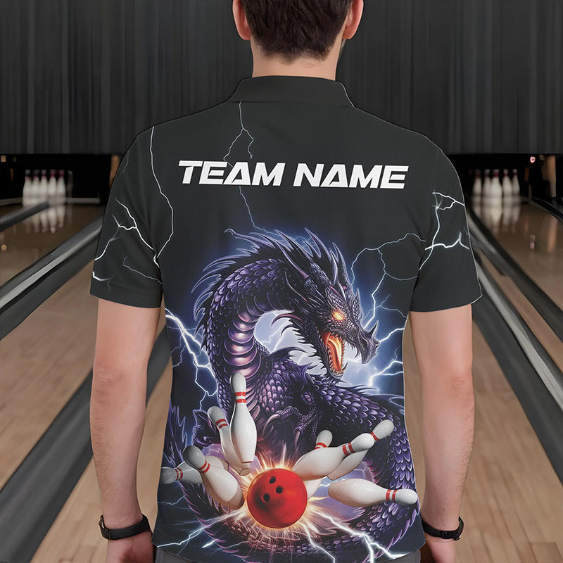 Custom Thunder Lightning Dragon Bowling Polo Shirts For Men, Dragon Bowling League Shirt IPHW8677