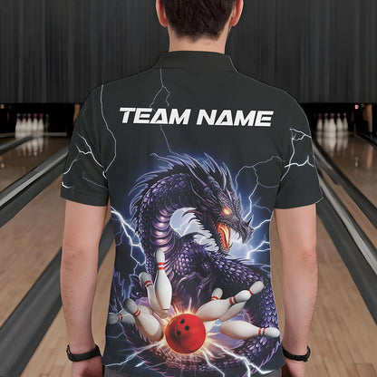 Custom Thunder Lightning Dragon Bowling Polo Shirts For Men, Dragon Bowling League Shirt IPHW8677