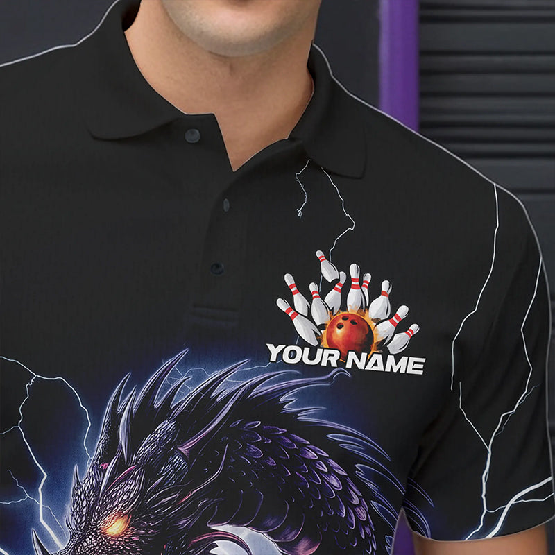 Custom Thunder Lightning Dragon Bowling Polo Shirts For Men, Dragon Bowling League Shirt IPHW8677