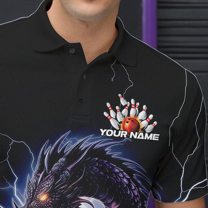 Custom Thunder Lightning Dragon Bowling Polo Shirts For Men, Dragon Bowling League Shirt IPHW8677