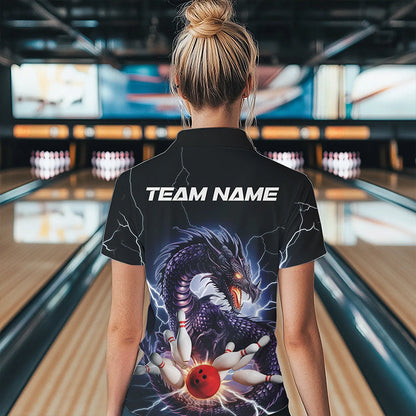 Custom Thunder Lightning Dragon Bowling Polo Shirts For Women, Dragon Bowling League Shirt IPHW8677