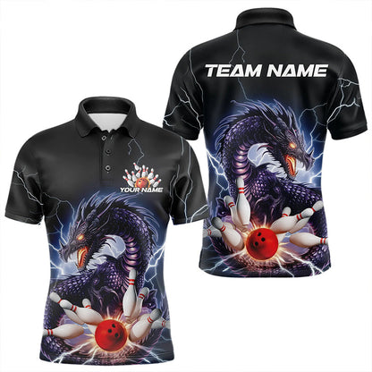 Custom Thunder Lightning Dragon Bowling Polo Shirts For Men, Dragon Bowling League Shirt IPHW8677
