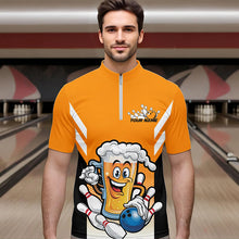 Load image into Gallery viewer, Custom Funny Beer Bowling Quarter-Zip Shirts For Men, Yellow Bowling Team Bowling League Shirt IPHW8930