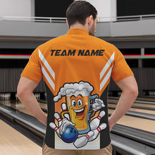 Load image into Gallery viewer, Custom Funny Beer Bowling Quarter-Zip Shirts For Men, Yellow Bowling Team Bowling League Shirt IPHW8930