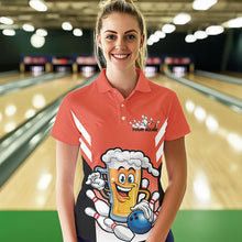 Load image into Gallery viewer, Custom Funny Beer Bowling Polo Shirts For Women, Orange Bowling Team Bowling League Shirt IPHW8931