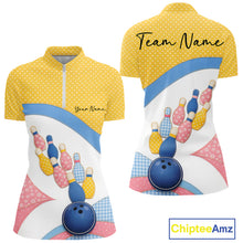 Load image into Gallery viewer, Custom Patchwork Quilt Style Bowling Women Quarter-Zip Shirt, Polka Dots Bowling Jerseys IPHW11040