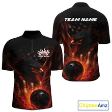 Load image into Gallery viewer, Custom Vintage Patriotic Flame Eagle Bowling Men Shirts, US Flag Bowling League Shirt IPHW10145