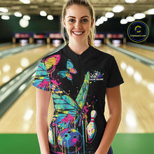 Load image into Gallery viewer, Custom Colorful Butterfly Bowling Team Shirt For Women, Ladies Bowling Outfits IPHW10154