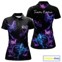 Load image into Gallery viewer, Custom Blue And Purple Butterfly Women Bowling Team Shirts, Ladies Bowling League Shirt IPHW10156