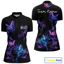 Load image into Gallery viewer, Custom Blue And Purple Butterfly Women Bowling Team Shirts, Ladies Bowling League Shirt IPHW10156