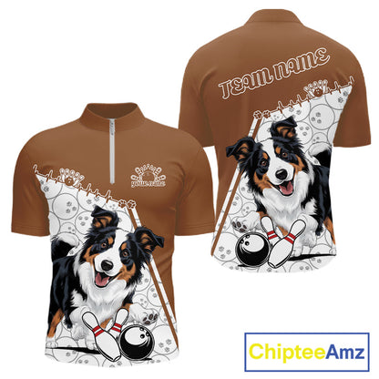 Custom Cute Funny Border Collie Dog Bowling Men Quarter-Zip Shirts, Dog Lovers Bowling Shirt IPHW10288