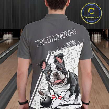 Custom Cute Funny French Bulldog Bowling Men Polo Shirts, Dog Lovers Bowling Shirt IPHW10289