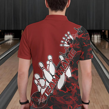Custom Red Camo Strike Bowling Polo Shirts For Men, Strike Team Bowling League Shirt Shirt IPHW8443