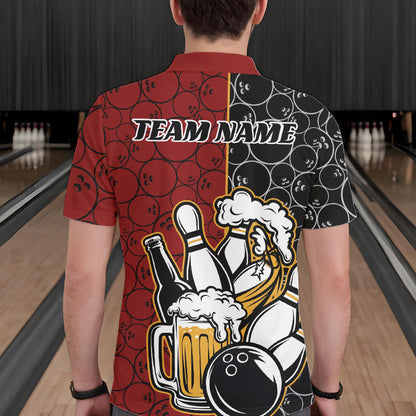 Custom Black And Red Retro Bowling Beer Team Shirts For Men, Bowling Pattern Jerseys IPHW10536